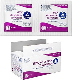Dynarex BZK Antiseptic Towelettes 5x7 Inch Benzalkonium Chloride Wipes - Alcohol-Free First Aid Wound Care & Hand Sanitizing, 1000 Count Case