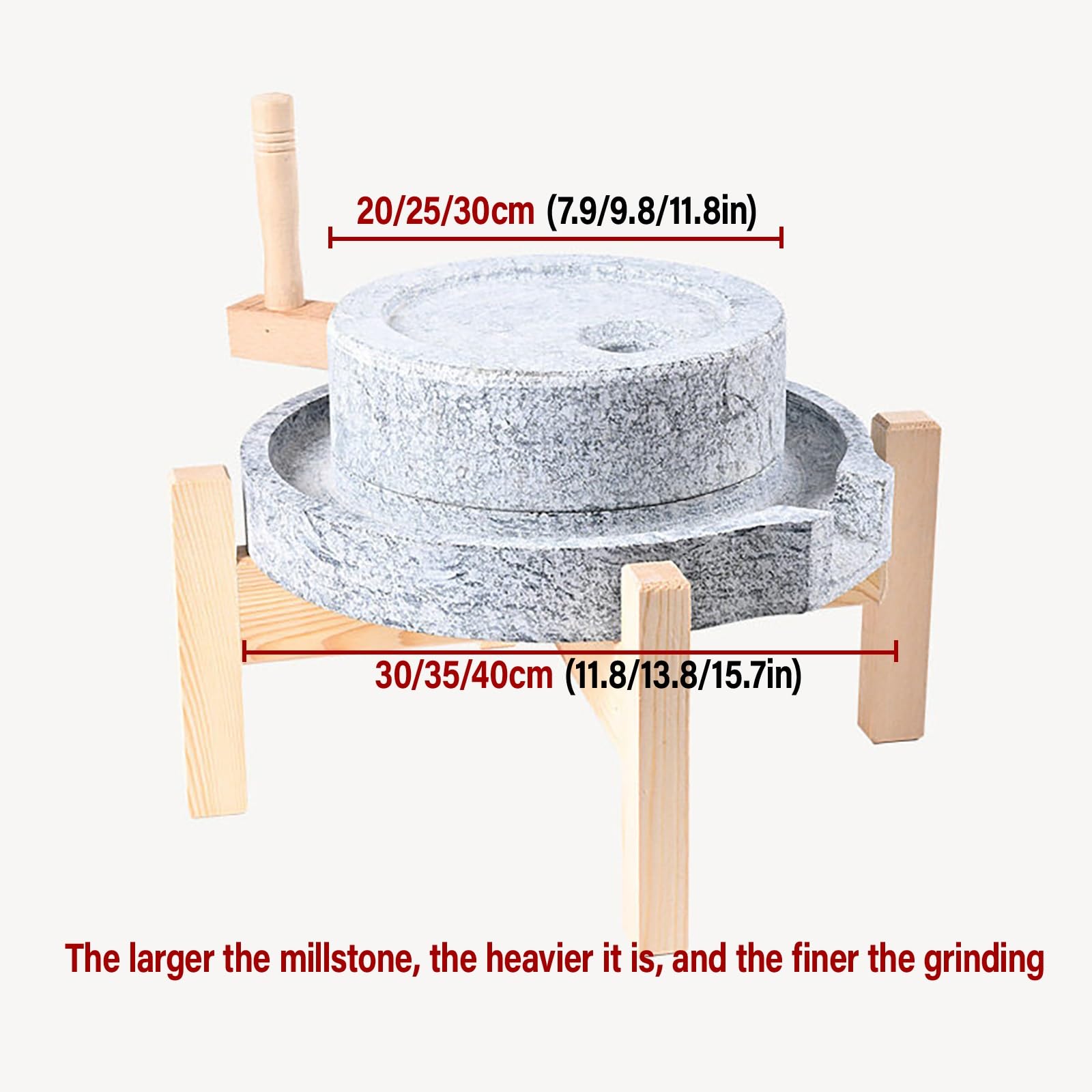Stein Getreidemühle Handkurbel Grinder für Mehl, Weizen, Reis und Erdnüsse Naturstein mit Holzständer Haushalt Küchenwerkzeug