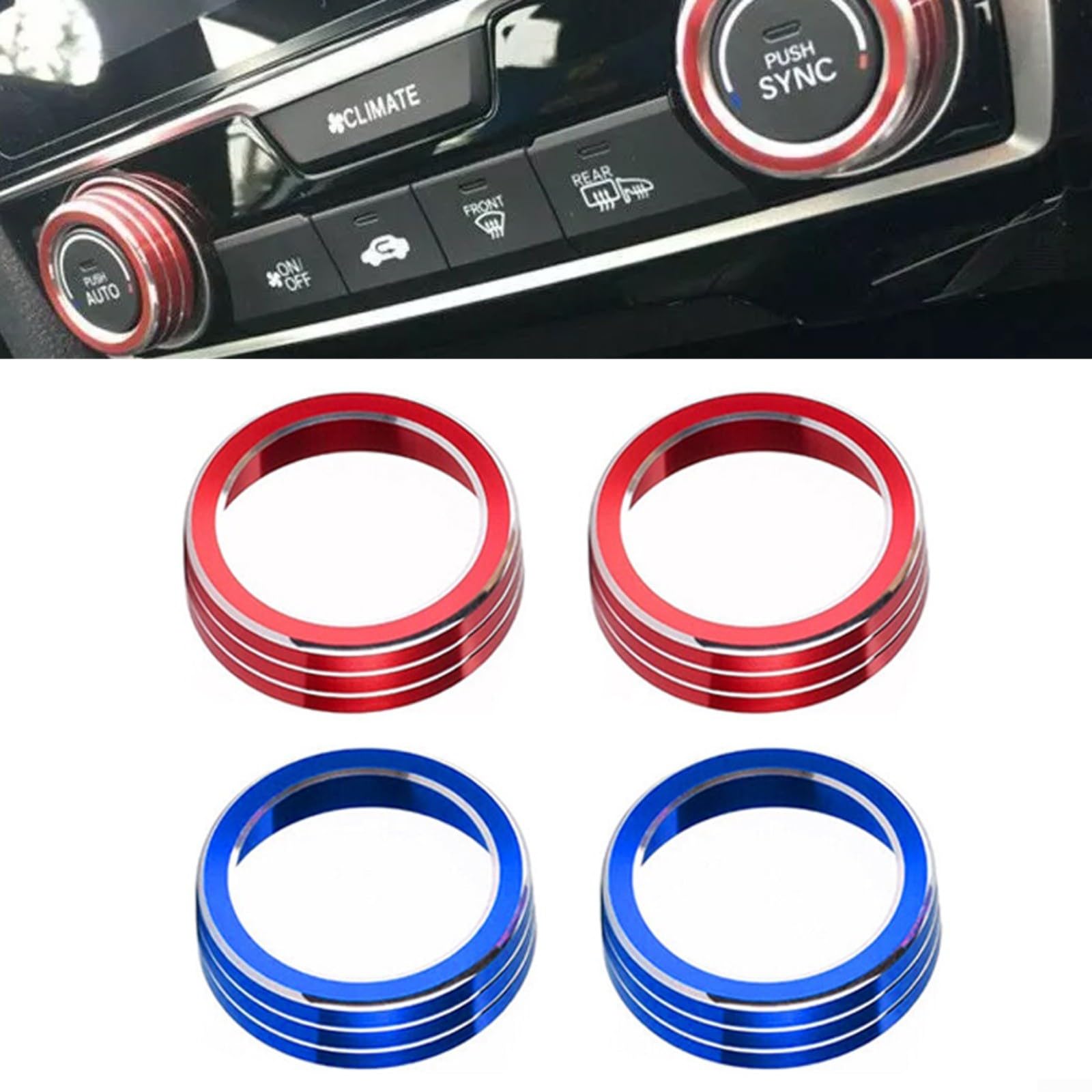 1 Paire de bagues de contrôle en Aluminium pour Bouton AC pour Honda Civic 10e génération 2016-2021 - Accessoires décoratifs pour intérieur de Voiture - Bleu