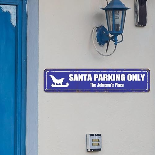 Vista 45 de Santa's Workshop North Pole Street Letreros personalizados de metal para exteriores, letrero de metal de bienvenida para Navidad, decoración