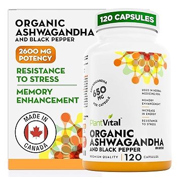 PlantVital 有机冬酰胺补充剂，含黑胡椒，缓解压力，增强能量，改善睡眠与记忆