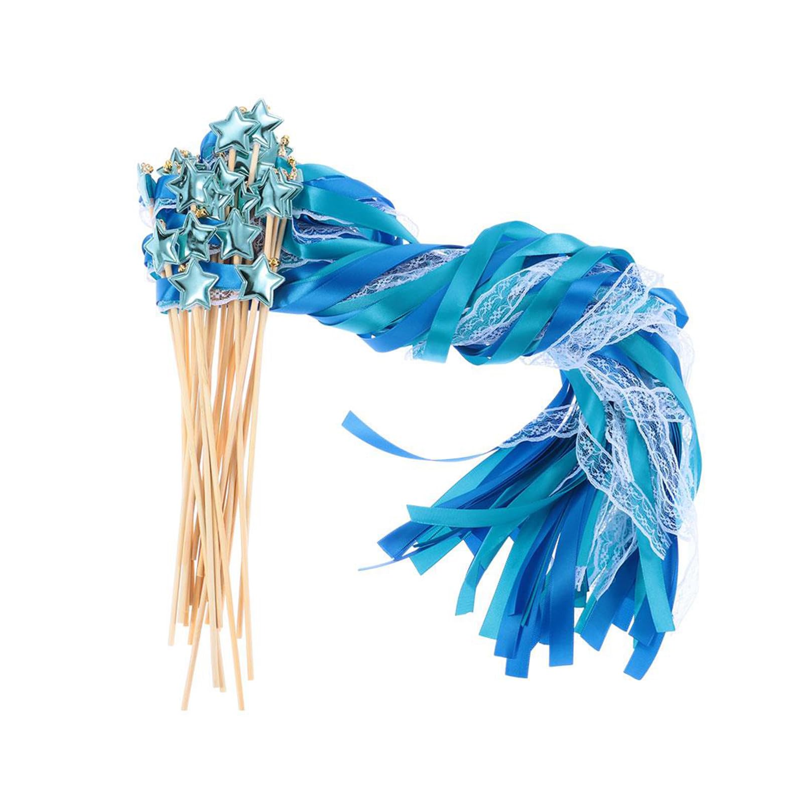 couponhub 24 Pack Fairy Wands, Ribbon Lace Fairy Wands with Bells, Decorative Silk Stick with Streamers for Wedding Birthday Party, Pretty Pentagram Ribbon for Girls