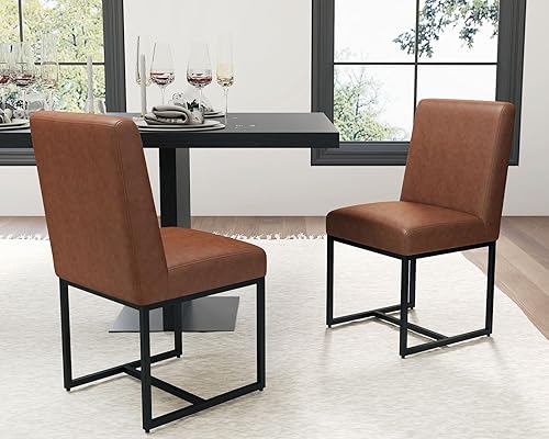 HNY Juego de 2 sillas de cocina cómodas y modernas, de piel sintética, para cocina y comedor, silla auxiliar tapizada con marco de metal con acabado