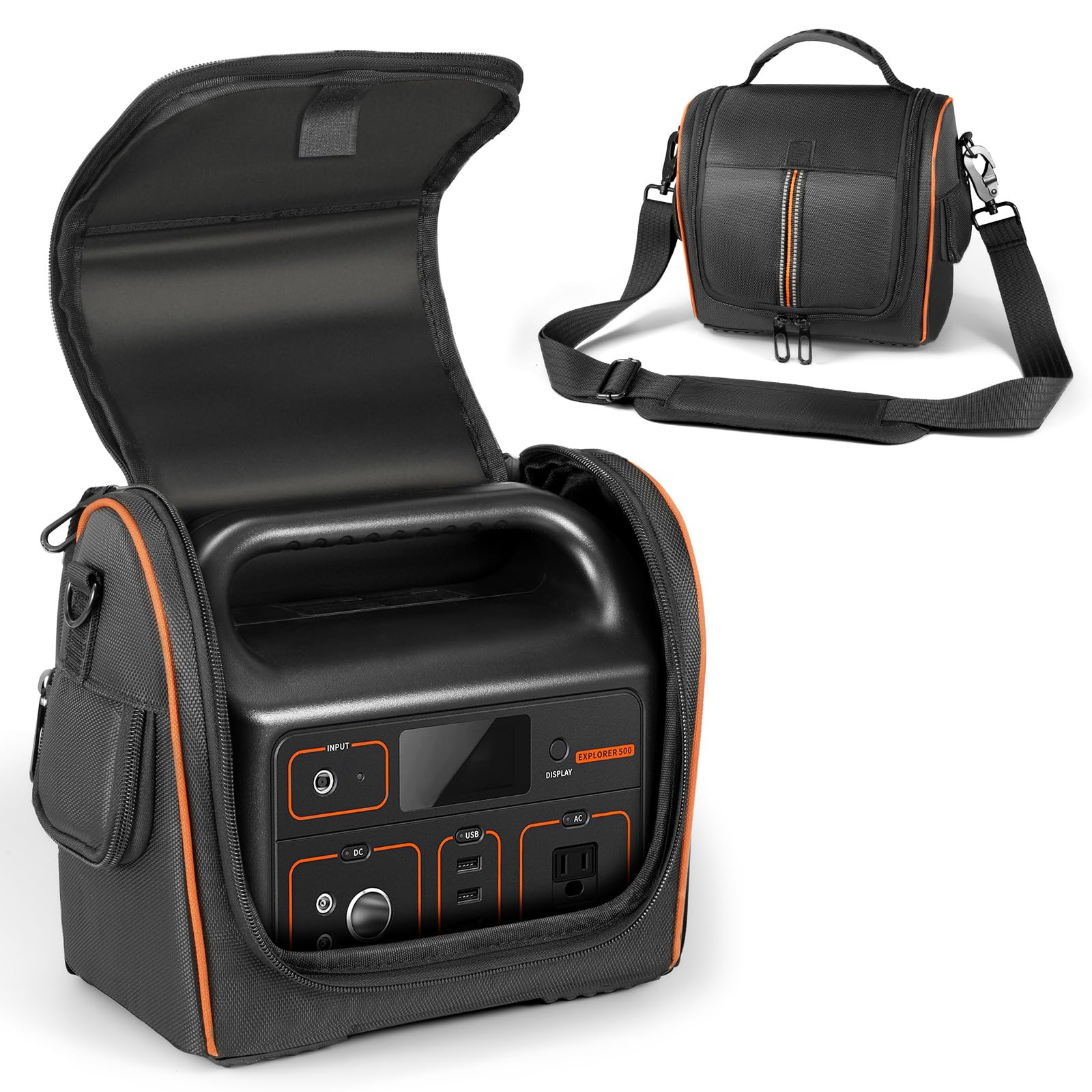 OURHZTB Tragetasche kompatibel mit Jackery Explorer 500 tragbarer Powerstation, Outdoor-Reise-Aufbewahrungstasche mit Schultergurt, Reißverschluss-Fenstertaschen für Generator, Ladekabel und Zubehör