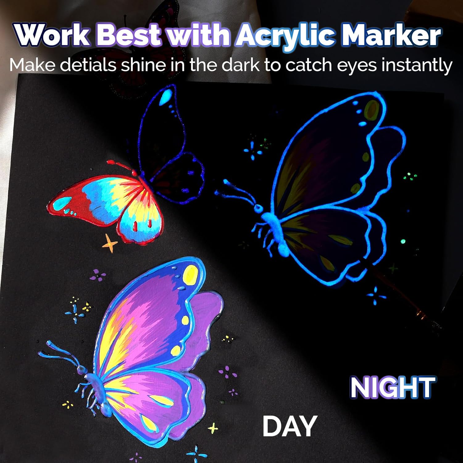 Glow in the Dark Acrylic Paint,14 Bright Colors Each 60ml/2oz Blacklight Paint Set,Neon Paint with Brushes,Knives,Palette, UV Fluorescent Craft Paint for Painting,Easter,Halloween Party Decor
