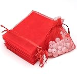 Akstore 50Pcs 3.15x4(8x10cm) Sheer Drawstring Organza Jewelry Pouches Wedding Party Christmas Favor Gift Bags (Red, 3x4)
