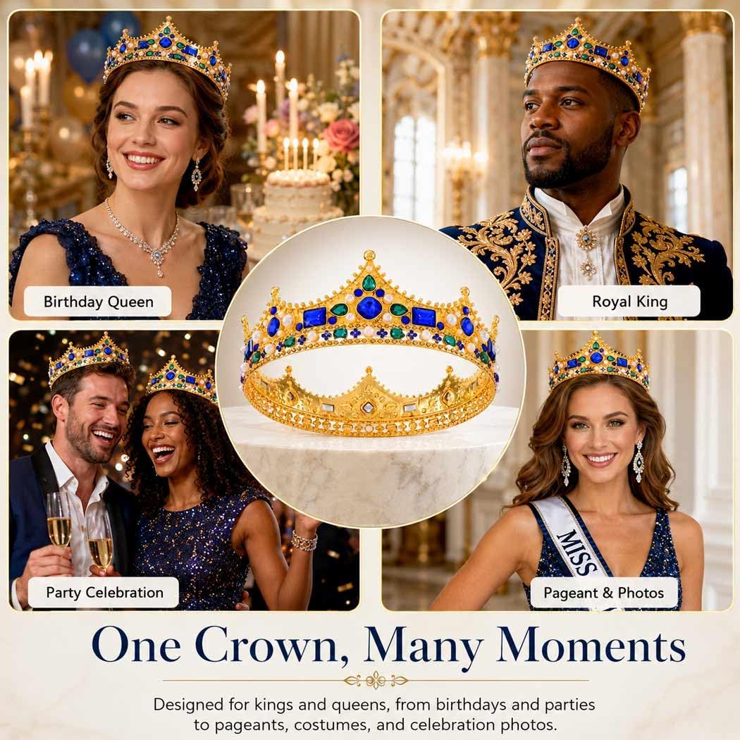 Brishow Light Up Baroque Crowns and Tiaras, Gold Jewels Gemstone Coronas, Costume Headwear for Women
