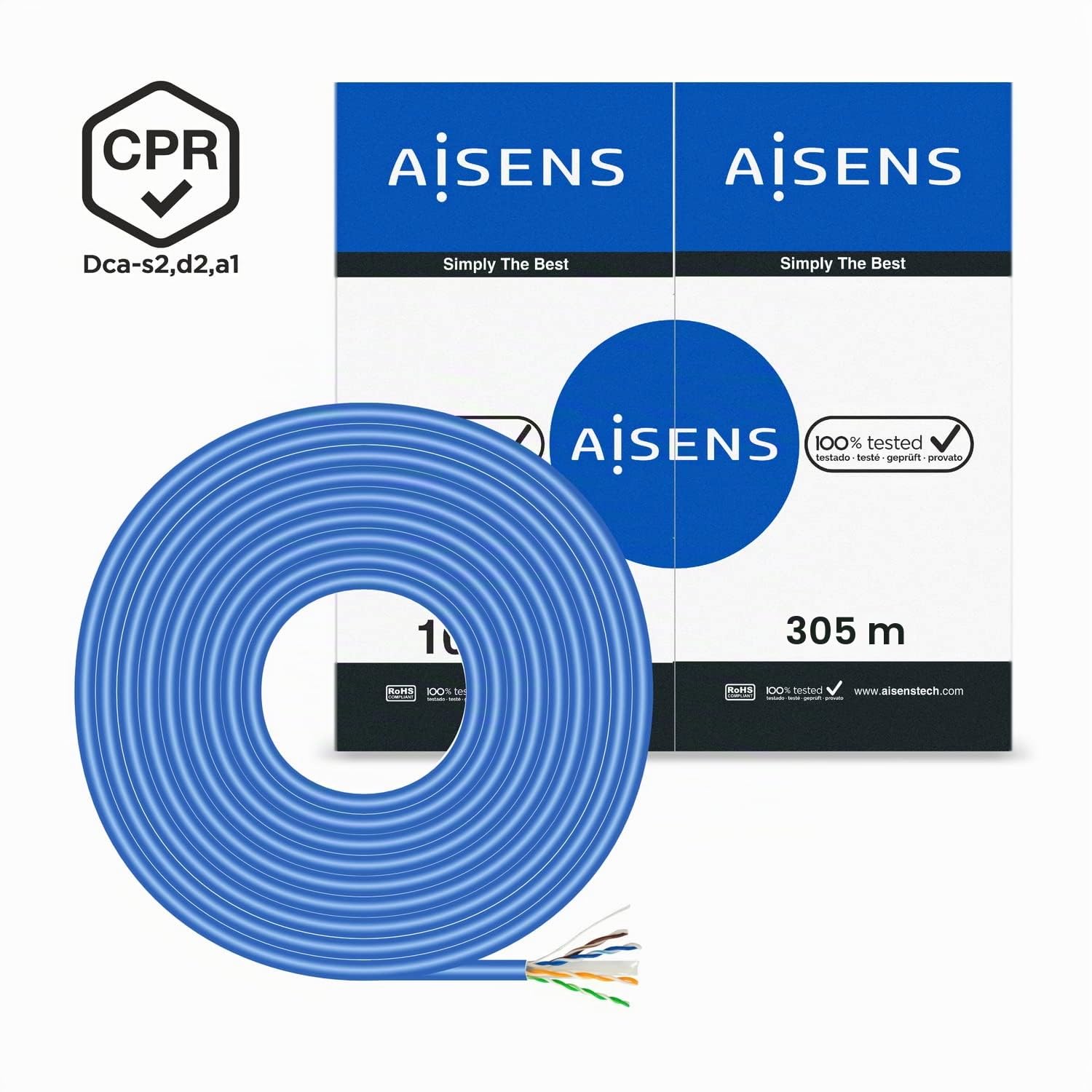 AISENS - A135-0663 - Cable de red RJ45 Cat.6 UTP CPR Dca rígido AWG24, azul, 305m