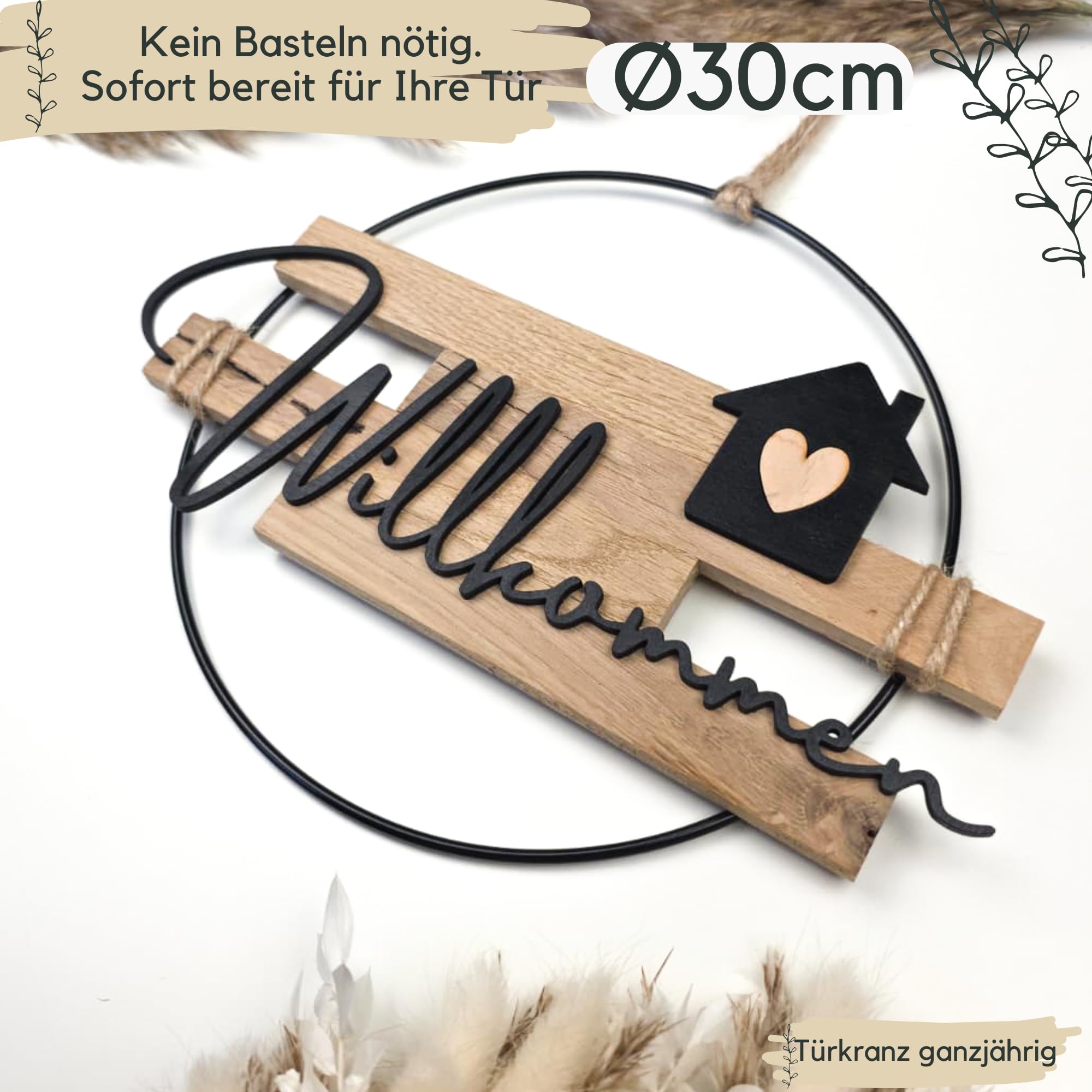 Türkranz Willkommen aus Holz | 20cm, 25cm und 30cm | Türkranz ganzjährig | Willkommen Schild Haustür | Haustürdeko | (30cm)