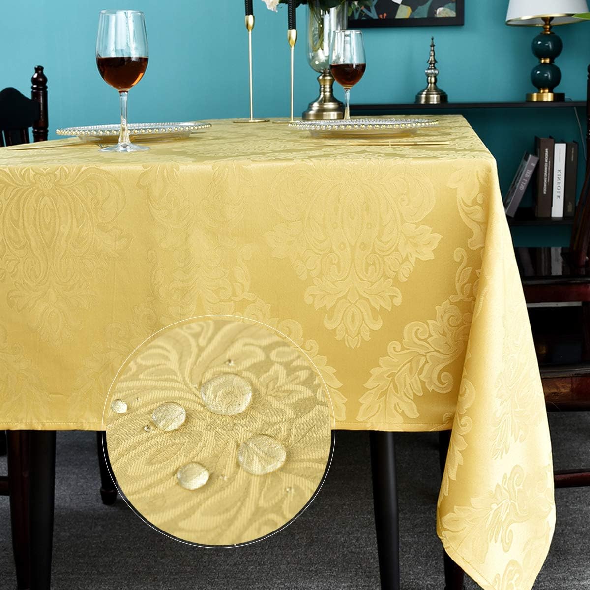 SMART&CASUAL Table Cloth Rectangle Jacquard Waved Waterproof Spillproof Wrinkle Free Washable Fall Tablecloth Decorative Cover Holiday Parties Kitchen Dining (Gold 60" x 104")
