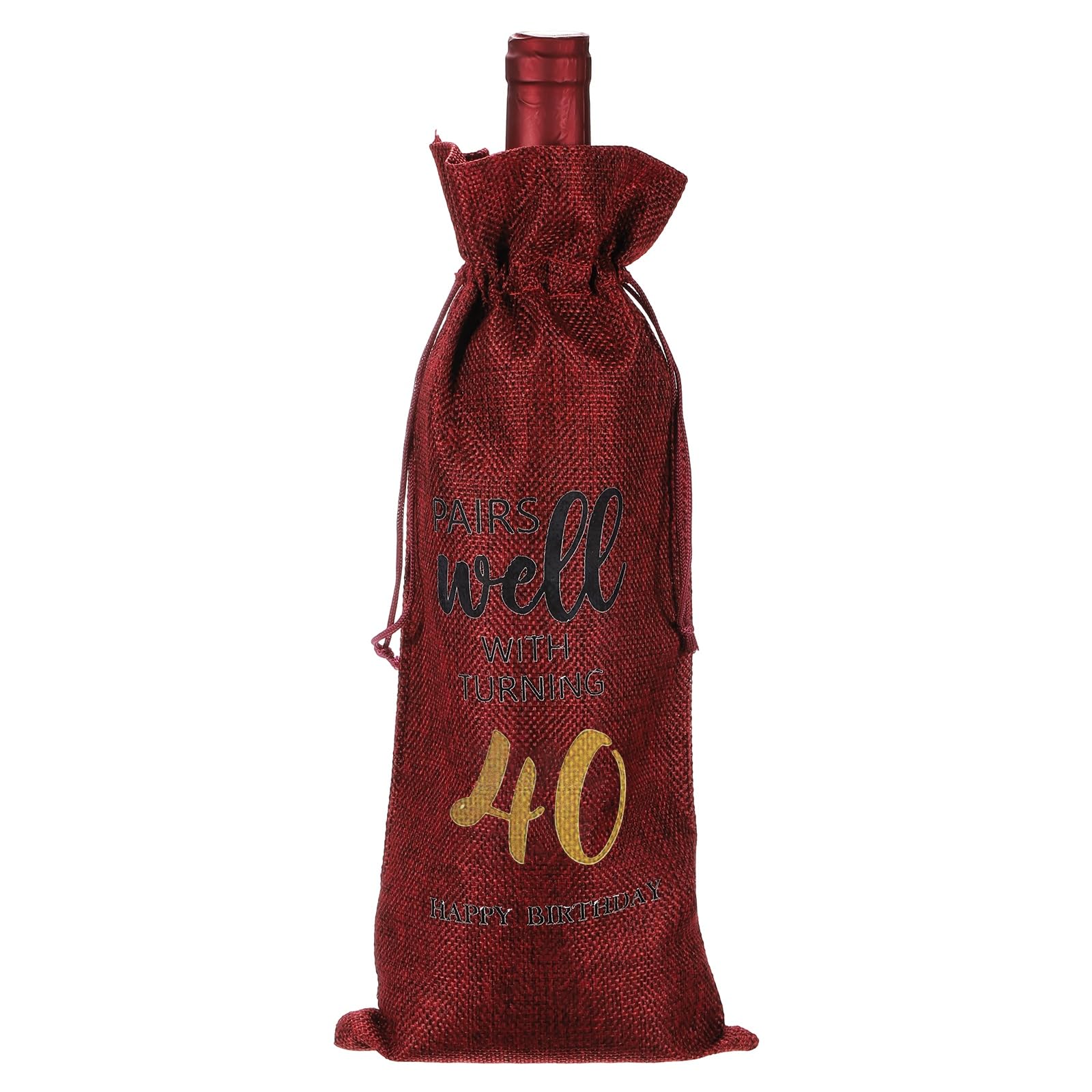 PATIKIL 6 x 14 Inch 40th Birthday Gift Wine Bottle Bag, 1 Pack Reusable Decorations Wine Bag with Drawstring for Friends Shower Favors Party, Red
