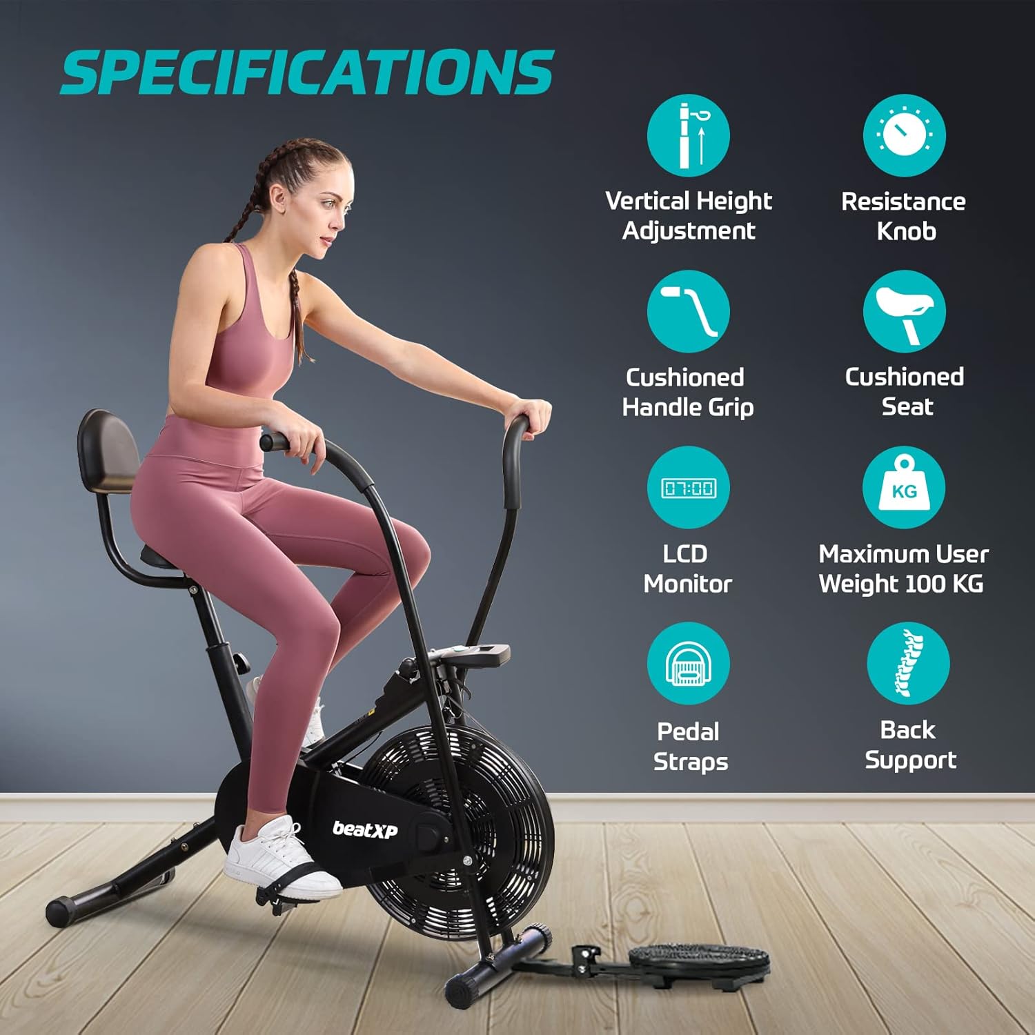 Buy Now Beatxp Vortex Active Air Bike Exercise Cycle For Home | Gym