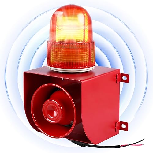 Alarma de sirena industrial de 120 dB | Alarma de exterior IP65 con potente luz estroboscópica para maquinaria, intrusos, negocios, almacén (110 V