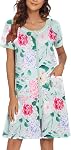 Ekouaer Women Zipper Front House Coat Short Sleeves Robe Zip Up Bathrobes Short Nightgown with Pockets S-3XL
