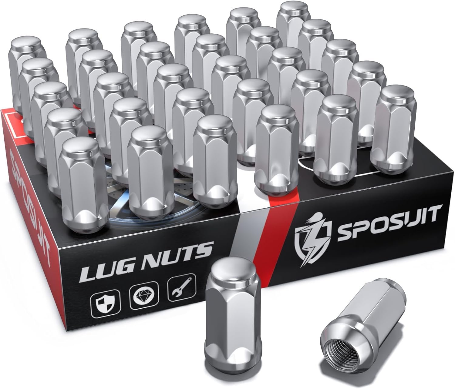 Sposuit M14x1.5 Lug Nuts - Replacement for 1988-2024 GMC Sierra 1500, 2006-2024 Acadia, 2015-2024 Canyon, 2000-2024 Yokon - OEM Factory Style Black Lug Nut(24 Pcs)