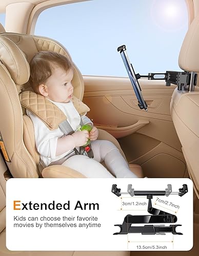 Miniatura 2 de Soporte giratorio para reposacabezas de automóvil de 360, soporte para iPad para automóvil, compatible con tabletas iPadiPhoneSamsung de 5.5 a 18.4