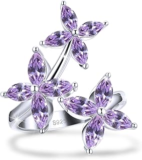 LYTTMAB Birthstone Ring Birth Flower Ring For Woman Her, Sterling S925 Silver Open Adjustable Dainty Daisy Clover Ring For Daughter Mother