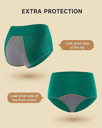 Miniatura 3 de PULIOU Ropa interior para el período para mujer, de cintura alta, de flujo pesado, pantaletas menstruales para adolescentes, de algodón, posparto