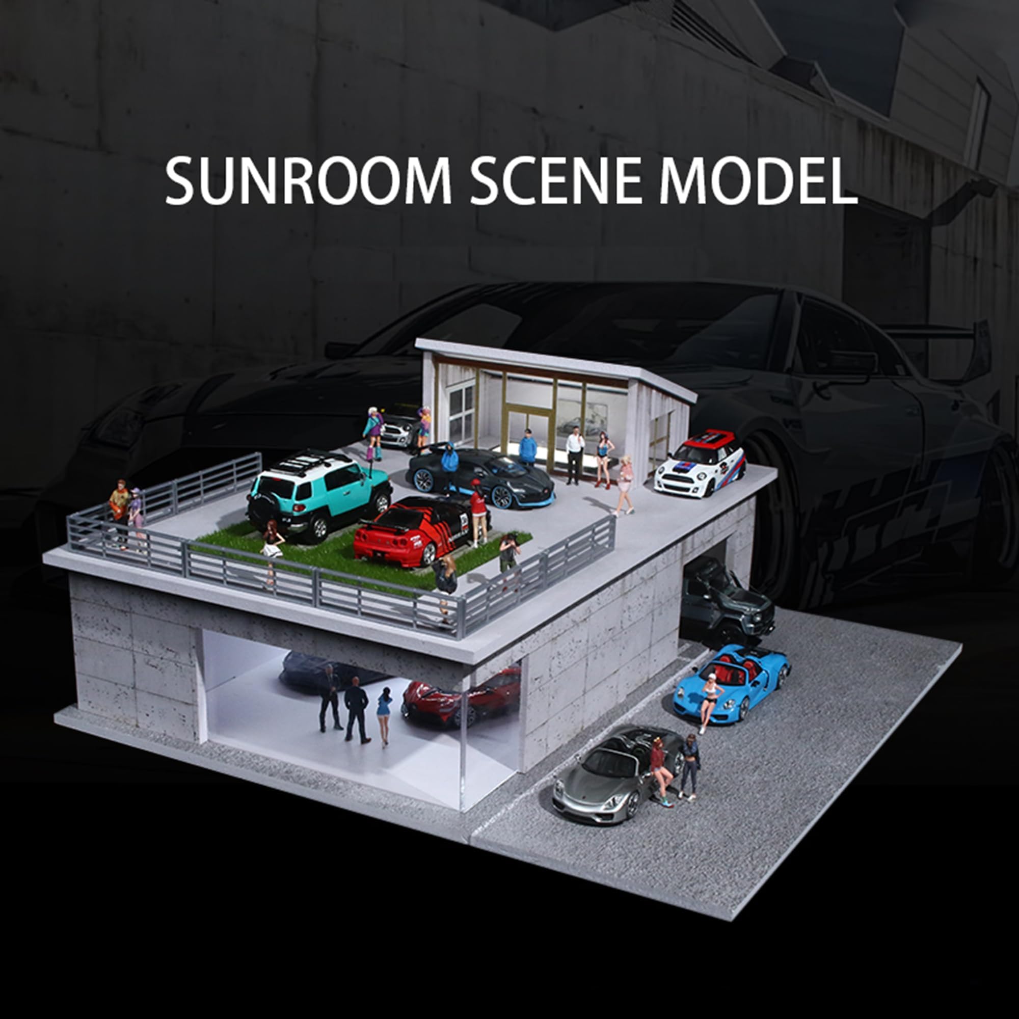 Modello moderno del garage della villa di Diorama della scala 1:64