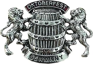 German Lions & Barrels Oktoberfest Hat Pin with Germany Banner – Metal German Pins with Beer Stein Charm – Traditional Oktoberfest Costume Accessory