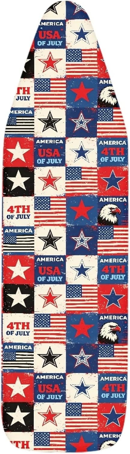 4th of July Ironing Board Cover, 16"x55" Standard Ironing Board Cover with Elastic Edge and Hook and Loop Fasteners, Scorch & Stain Resistant, Polyester Home Ironing Board Covers, Patriotic Star