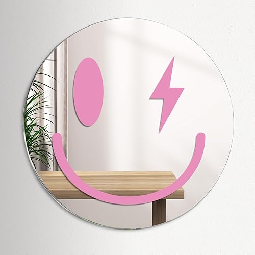 Miniatura 1 de Whaline Espejo de pared de cara sonriente de 11.8 pulgadas, espejo decorativo rosa preppy, espejo colgante de acrílico, espejo estético montado en