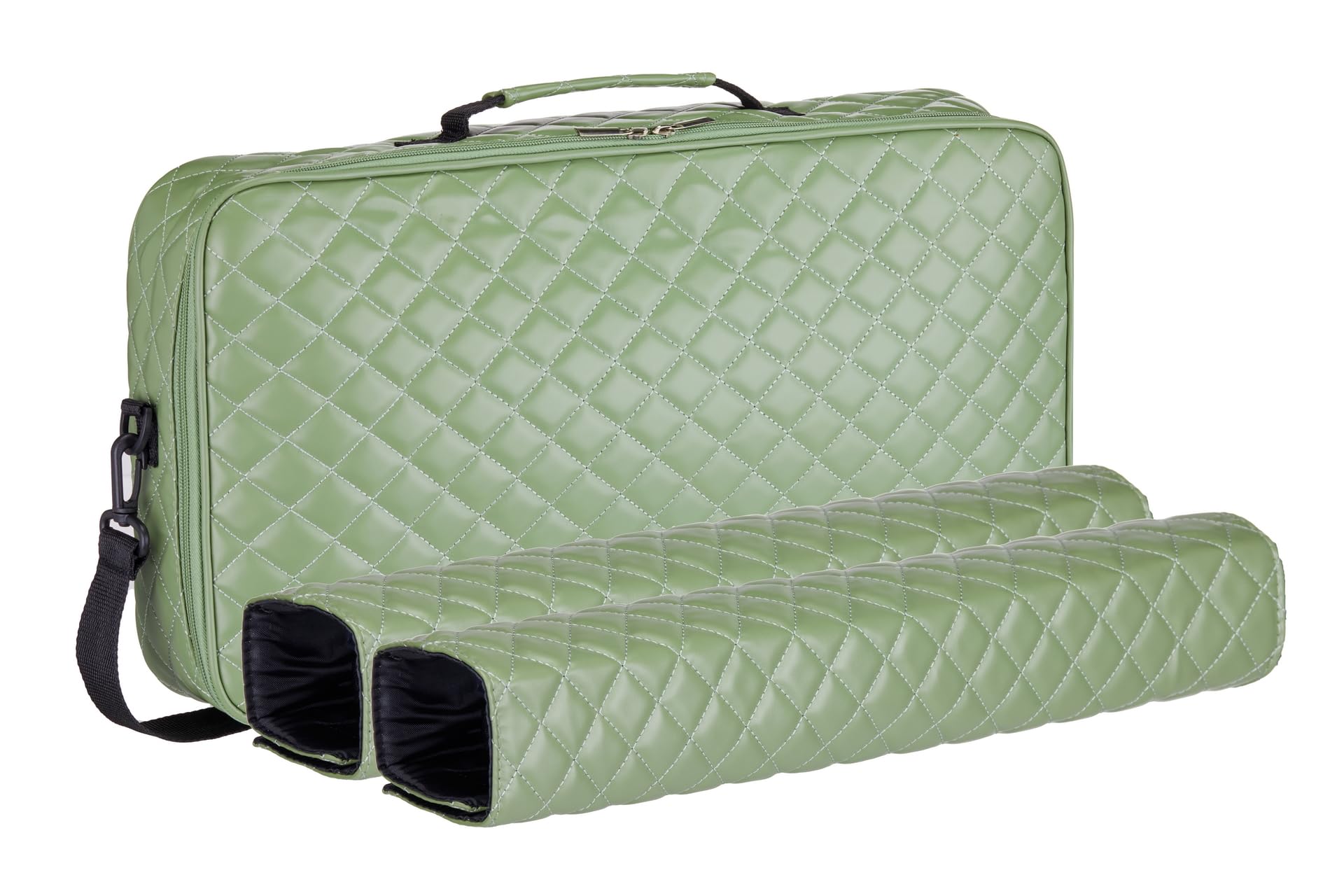 C&H Solutions “Green”Elegant Quilted PU Leather Mahjong Carrying Bag with Zippered Storage Pocket, Durable Handles, and Adjustable Shoulder Strap, Bag