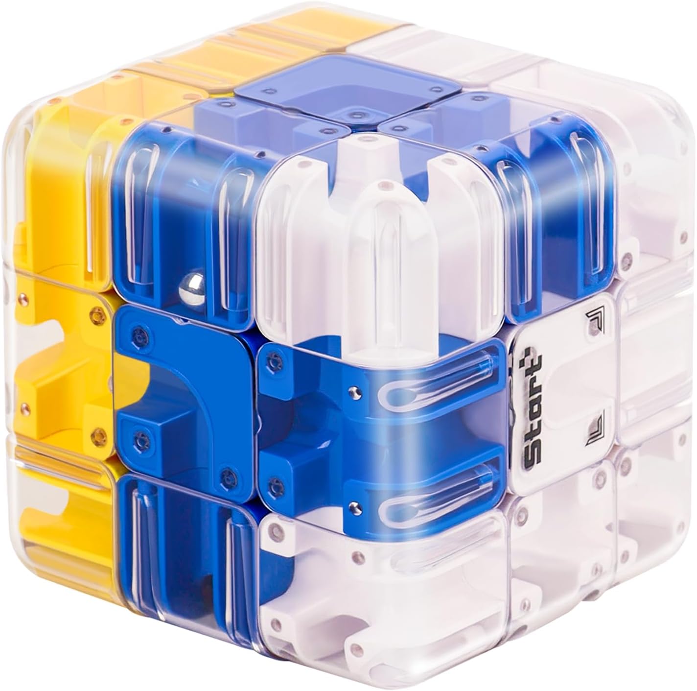 3D Cube Puzzle for Adults & Kids, Color-Match Game, Education Sensory Toys, Durable Maze Cube Puzzle Gift for Birthday and Holidays (Blue and Yellow)