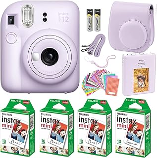 Fujifilm Instax Mini 12 Instant Camera Lilac Purple with Fujifilm Instant Mini Film (40 Sheets) with Accessories Including Carrying Case with Strap, Photo Album, Stickers (Lilac Purple)