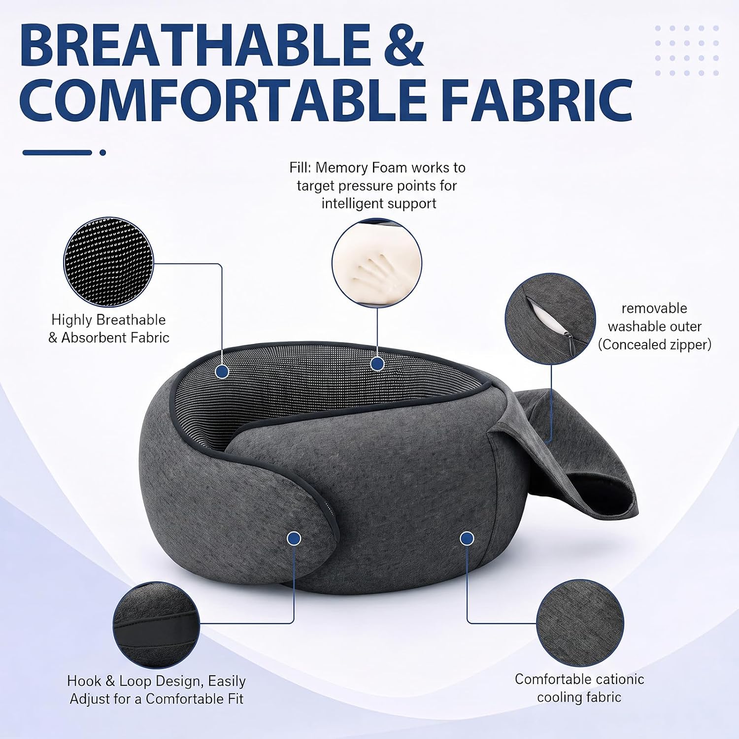 Novabright Travel Hooded Pillow for Airplane, Memory Foam Neck Pillow with Storage Bag, Airplane Neck Pillows for Long Flights, Trip & Office Napping(Dark Gray)