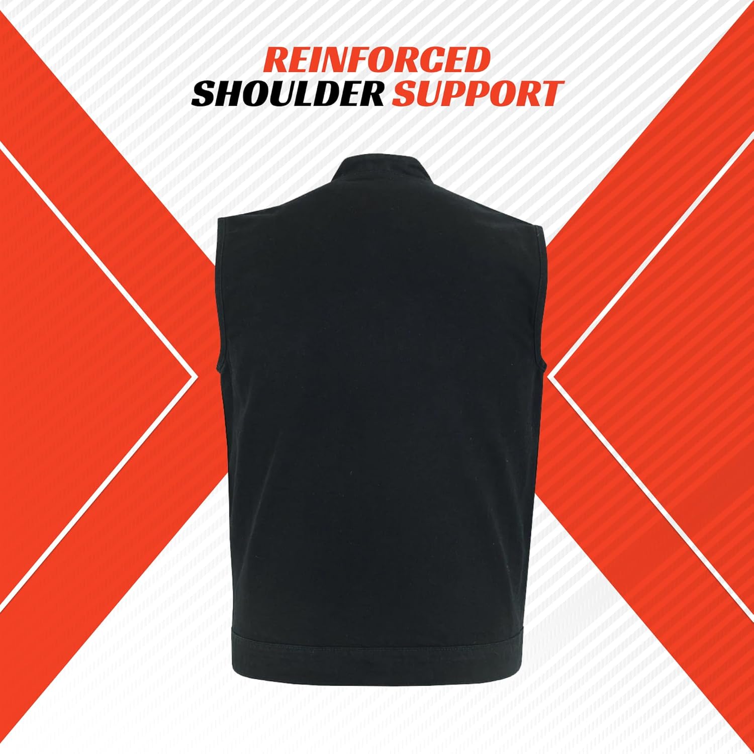 Daniel Smart Men's Motorcycle Denim Vest – Stand Collar Biker Riding Vest w/YKK Zipper, Smart Pockets & Patch-Ready Back - Image 7