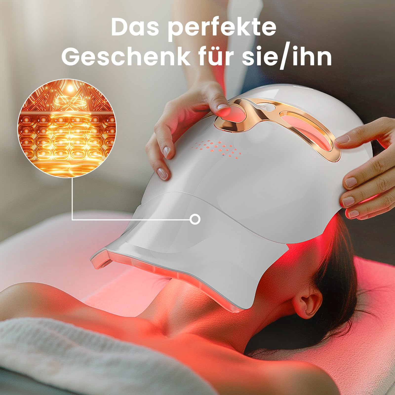 LED Gesichtsmaske –7 Farben Rotlicht & Nahinfrarotlicht, Anti-Aging Led LED Maske & Neck lichttherapie, 120pcs LED, Hard Shell/USB-C, Fernbedienung