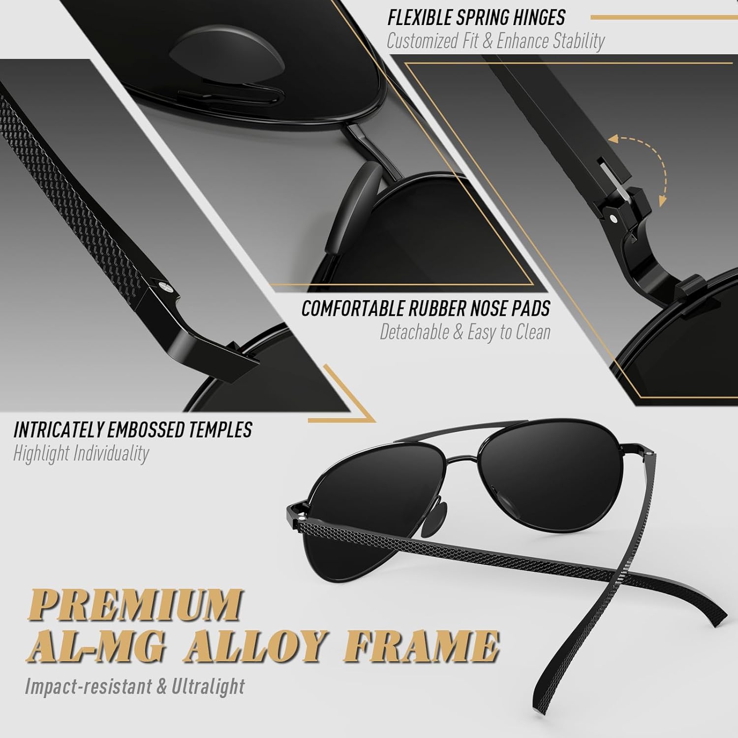 CGID GA61 Premium Al-Mg Alloy Pilot Polarized Sunglasses UV400, Full Mirrored Spring Hinges Sun Glasses for Men Women Shades - Image 3