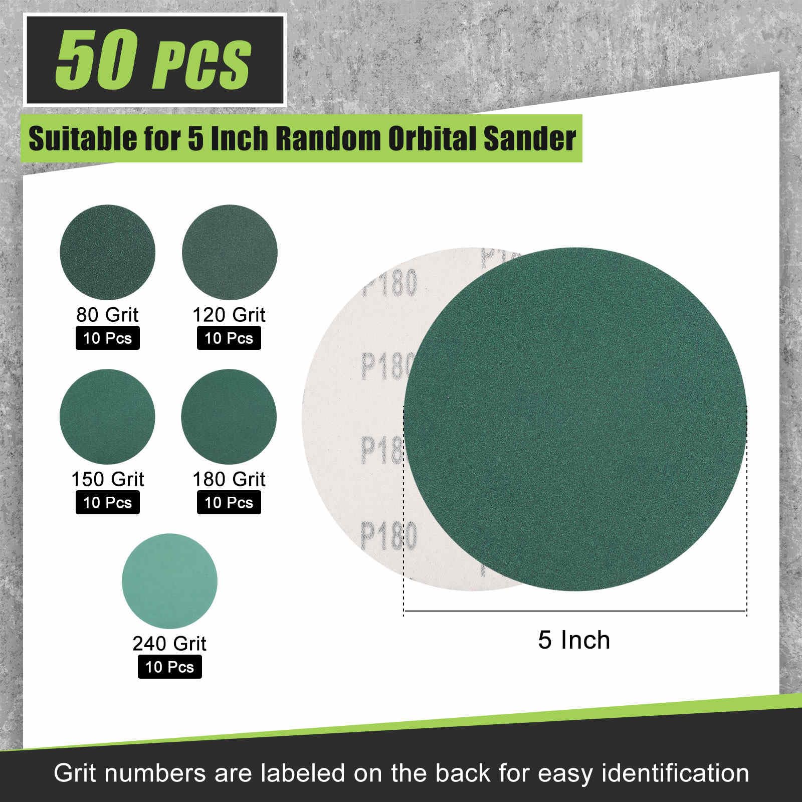 DTGN 5 Inch 80/120/150/180/240 Grit Hook and Loop Sanding Disc, 50 Pcs, Good for Wood Metal Stone Walls - Image 2