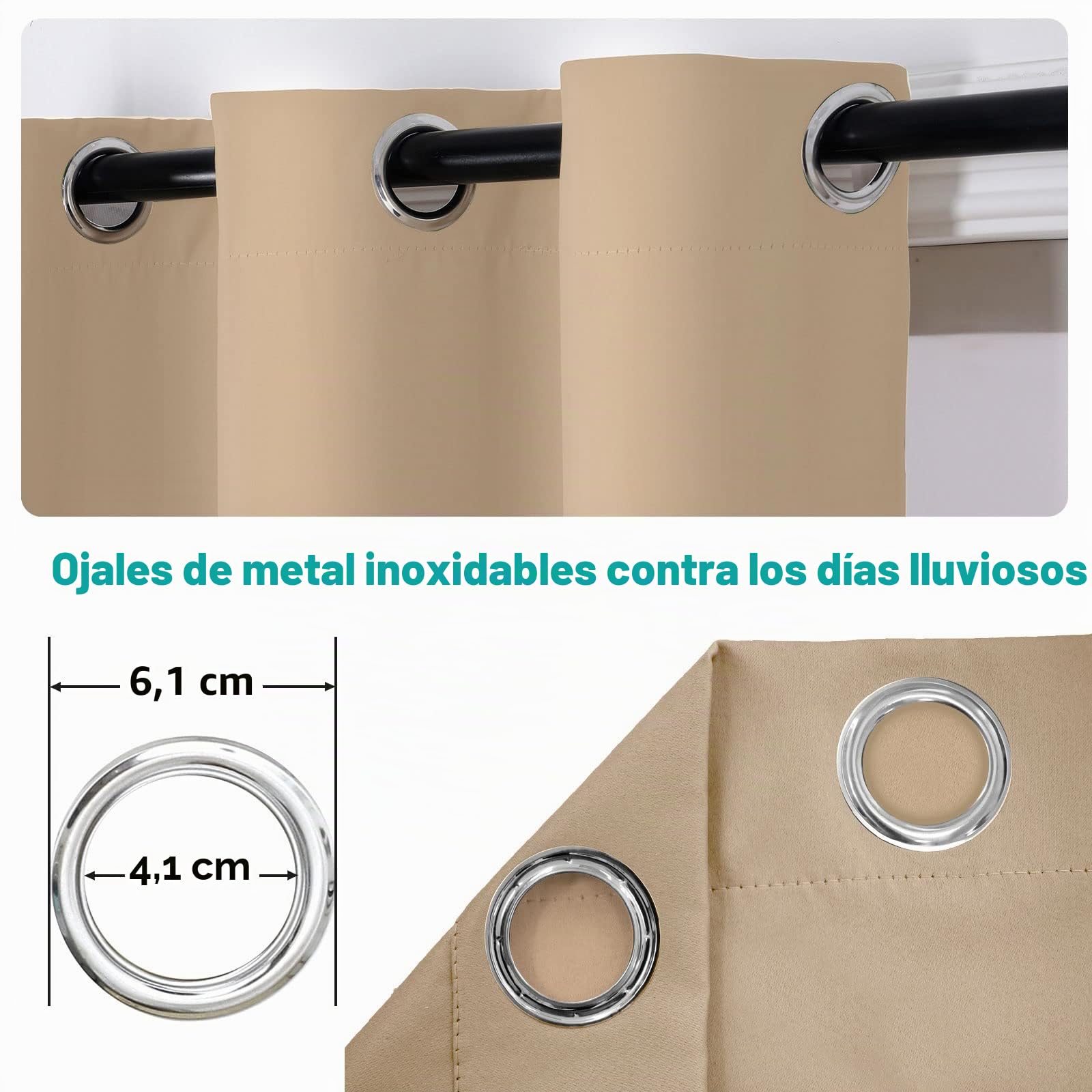 MINGPINHUIUS Cortinas de Exterior, Cortina Exterior con Ojales, Impermeables, Resistentes al Viento y a los Rayos UV, Opaco, para balcón, terraza, Porche, pérgola (champán, 2 Piezas / 132 x 213 cm)