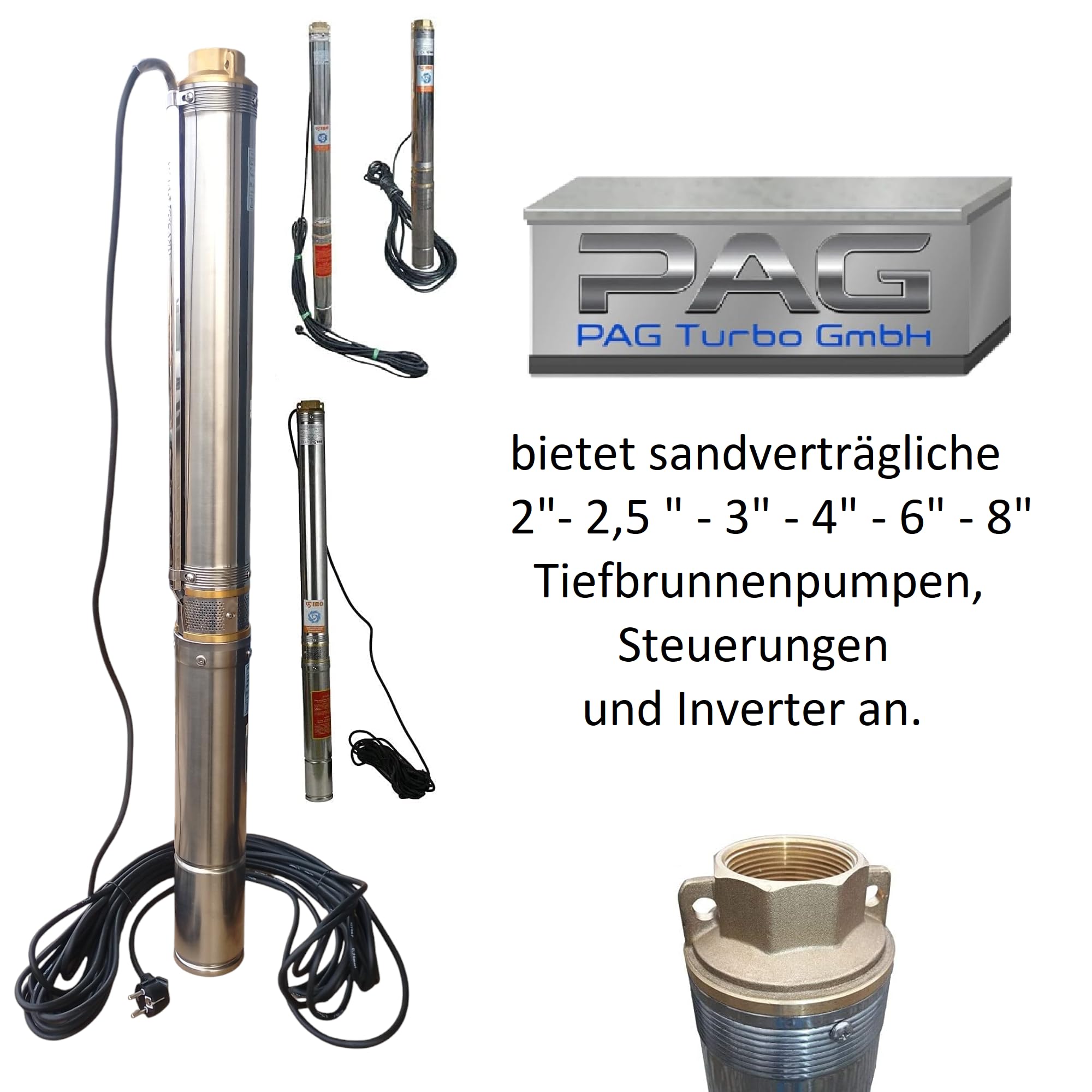 3,5" 90mm Tiefbrunnenpumpe Brunnenpumpe 6,3-13bar sandresistent bis 5% 6300L/h - 0,8kW bis 1,5kW - 230V (3,5SMD 2-12)