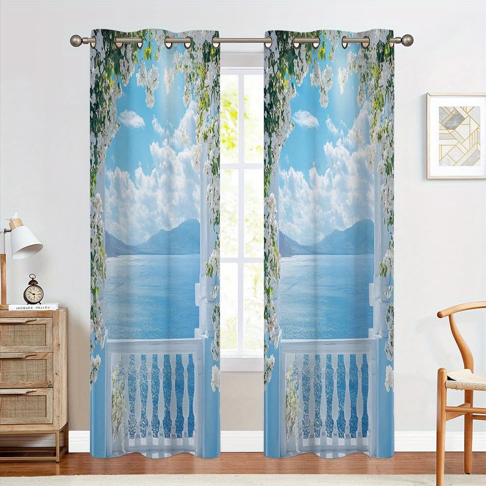 Rideaux occultants motif floral bleu drapé de fenêtre opaque salon 70x122 cm