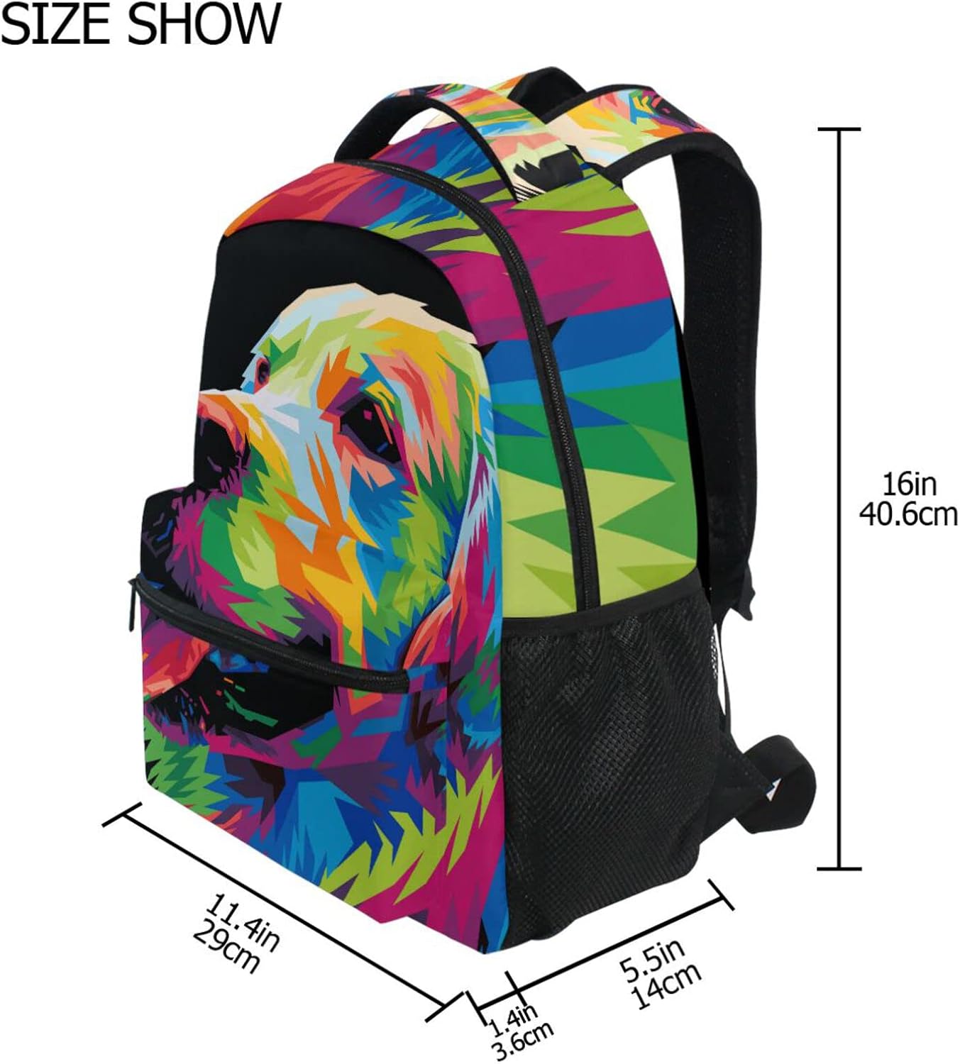 ALAZA Colorful Dog Print Golden Retriever Backpack Purse with Multiple Pockets Name Card Personalized Travel Laptop School Book Bag, Size M/16.9 inch