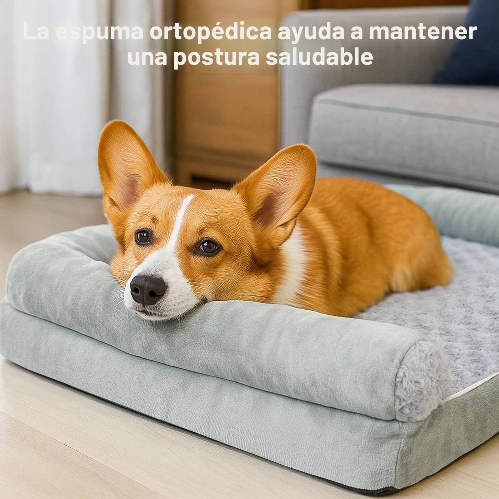 Cama Perros Ortopédica 105 x 75 x 20 cm | Cesta grande para perros, cojín ortopédico lavable, diseño de sofá, antideslizante e impermeable, gris claro