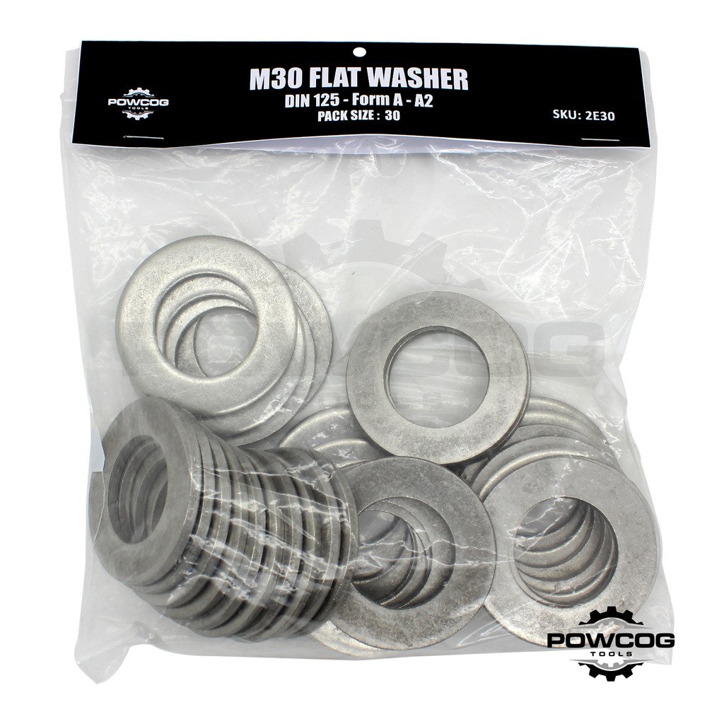 M30 Flat Washer - A2 Stainless Steel Thick Grade 304 Metric Grade - Form A DIN 125 - by POWCOG® - Pack of 30