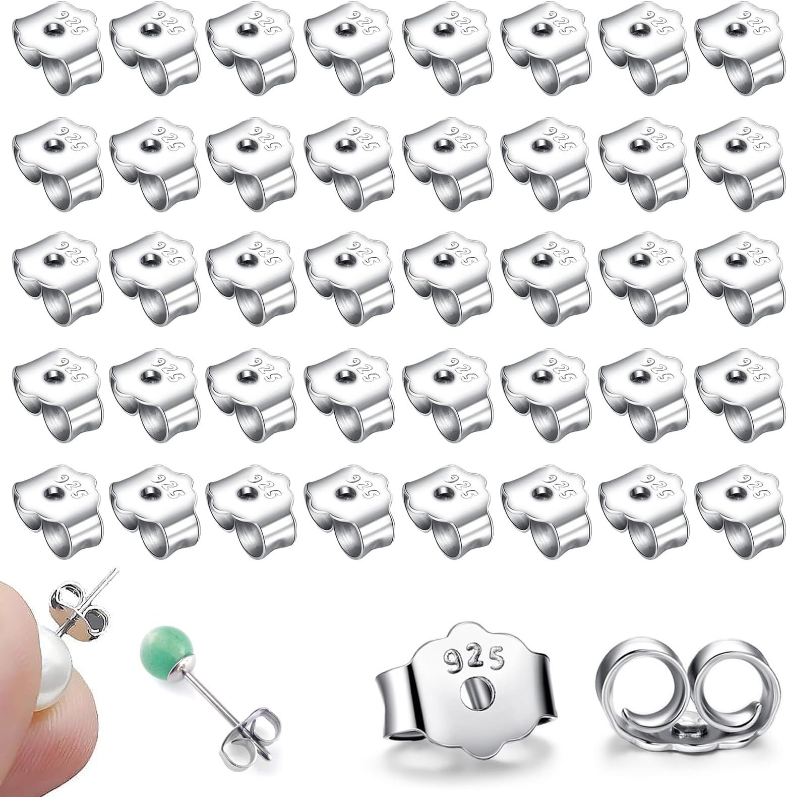 40 Pcs Earring Backs for Studs, Secure and Durable Silver Butterfly Earring Backs Safety Backset, Earrings Backset Pads Stopper for Women's DIY Jewelry Replacement