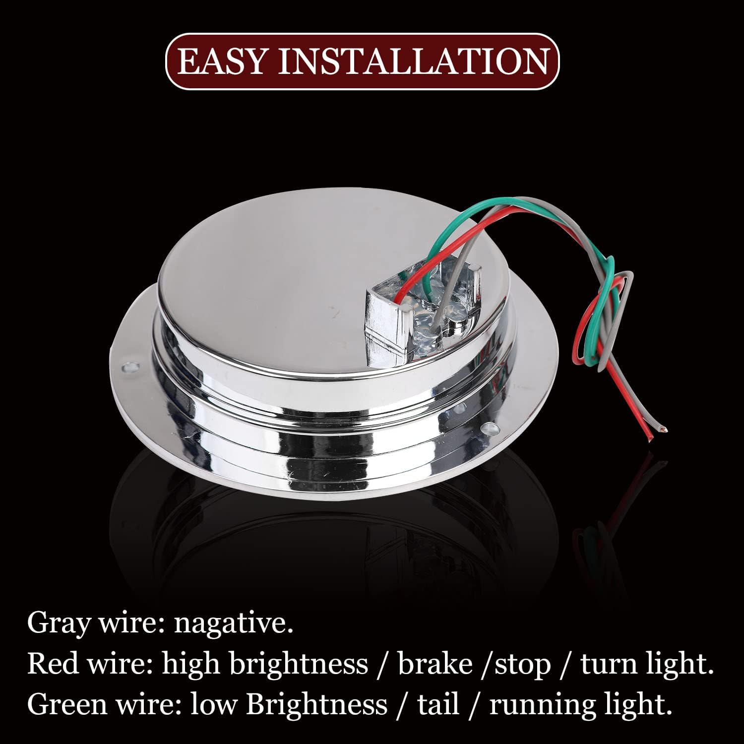 4" Round 24 LED Trailer Tail Light Stop Turn Signal Brake Marker Clearance Running Lights w/Chrome Bezels for Truck Trailer RV Jeep UTE UTV (Pack of 4)