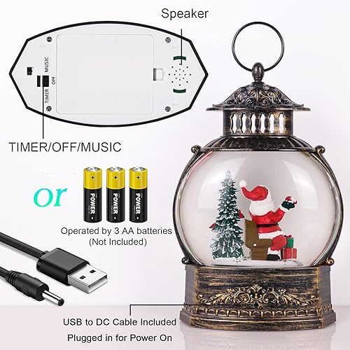 Miniatura 2 de DRomance Christmas Singing Snow Globe Lantern Battery Operated USB Powered Lighted Water Glitters Music Snow Globe Holiday Decoration for Women