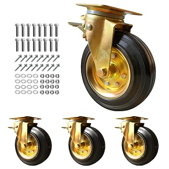 8 Inch Heavy Duty Casters Set of 4 with Brakes, 3000 lbs Capacity Industrial Rubber Wheels for Carts Heavy Duty, Swivel Plate Mount Casters for Workbench, Dolly, Wagon, Trolley, Toolbox