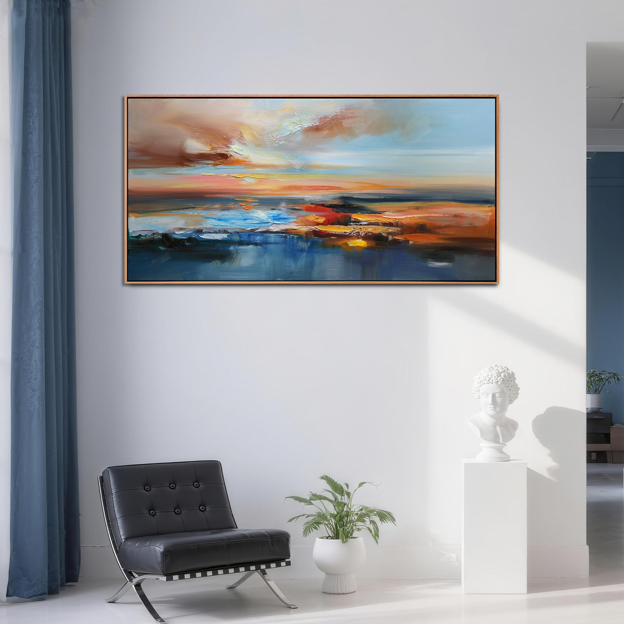 Photo 1 of Brushart Abstract Wall Art Large Landscape Canvas Wall Art Pictures Paintings Wall Decor Living Room Textured Artwork for Dining Room Walls Bedroom Home Office, Framed 48"x24"