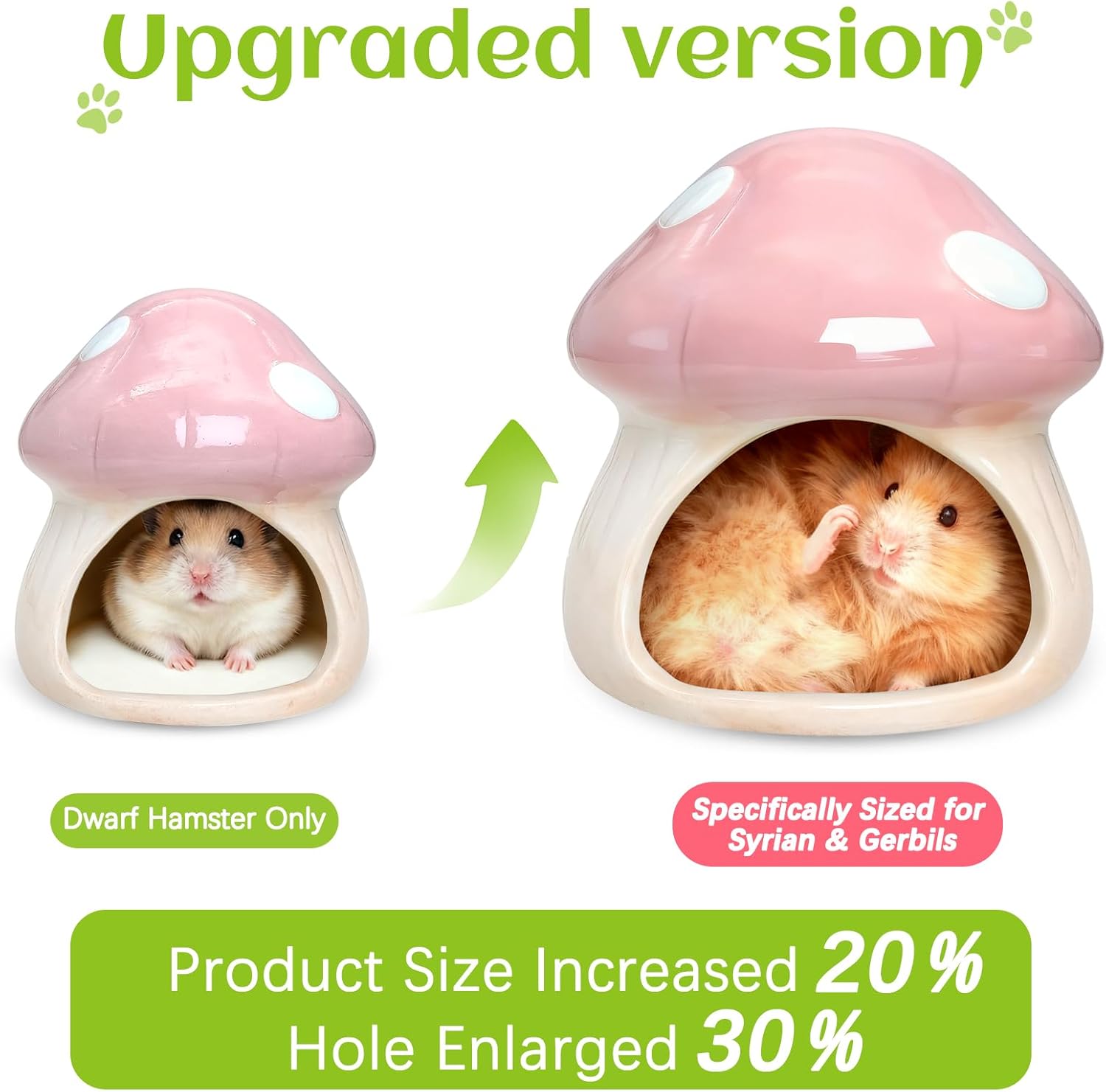BNOSDM Ceramic Hamster Hideout and Food Bowl Set Cute Mushroom Shape Hamster House and Habitat Cool Hamsters Hide Suitable for Syrian, Mice, Dwarf Hamsters, Gerbils (Pink)