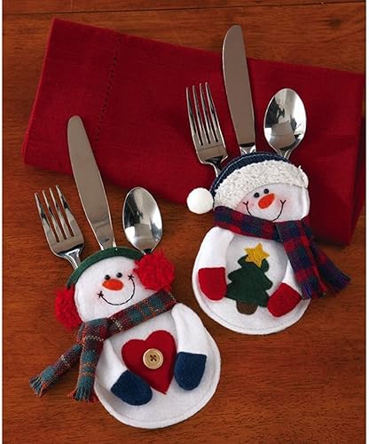 Miniatura 3 de 8 piezas de cubiertos de Navidad lindo muñeco de nieve cubiertos soporte cuchillo tenedor bolsa bolsa decoración para mesa de comedor del hogar,