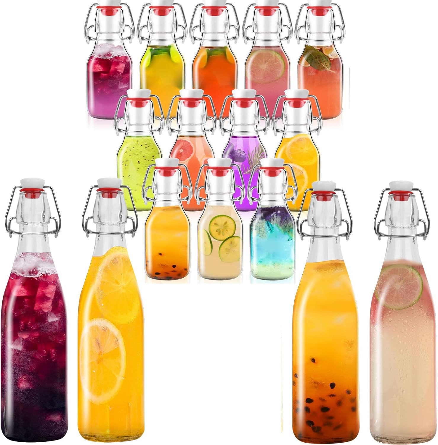 Beer Bottle,Swing Top Glass Kombucha Bottles with Stoppers for Brewing,Beverages,Smoothies,Kefir,Soda,Juicing,Kombucha,Oil,Water,Milk,Vinegar(32 oz 4 Pack+4 oz 12 pack)