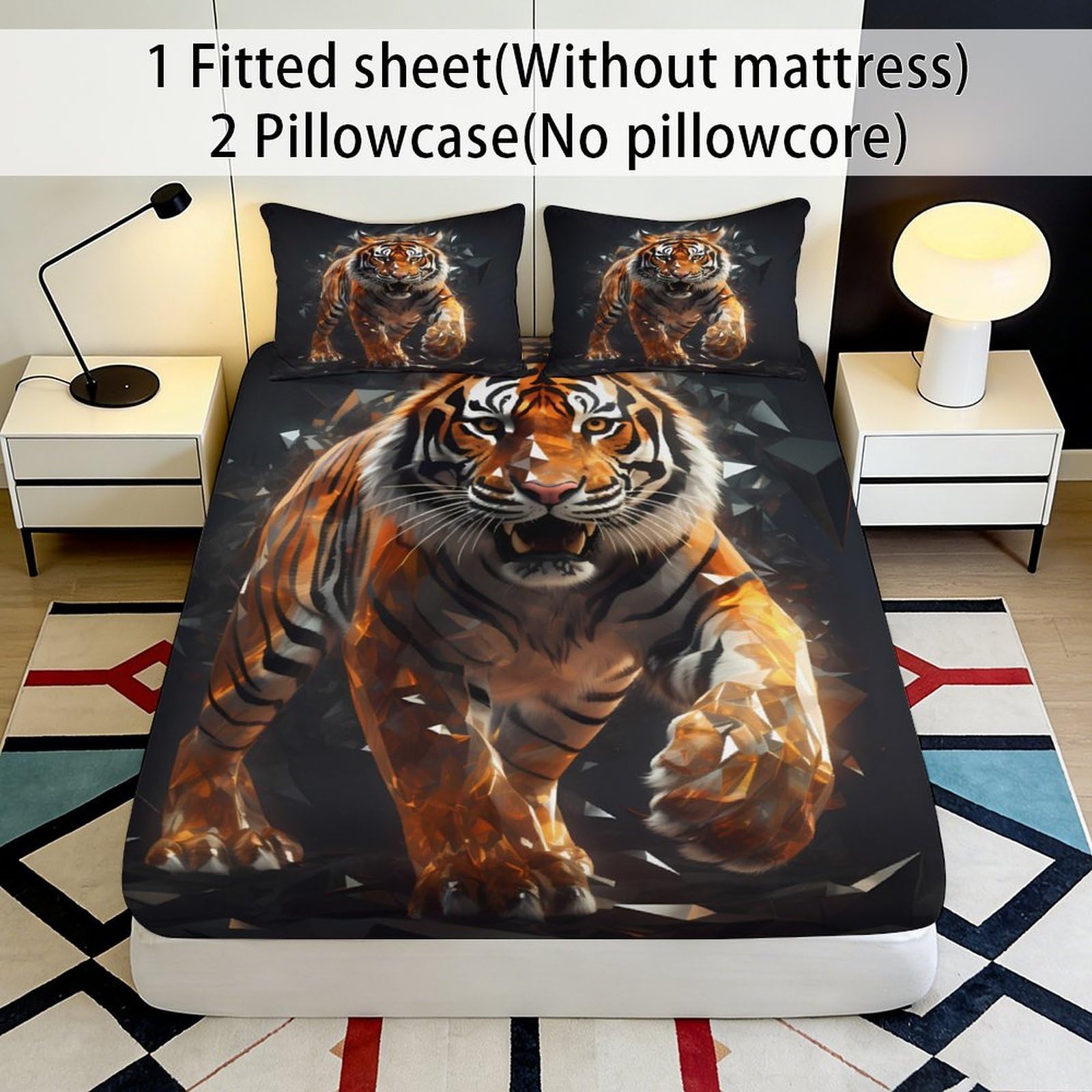 Lenzuolo con angoli con stampa 3D, motivo: tigre, in microfibra, antiscivolo, per casa