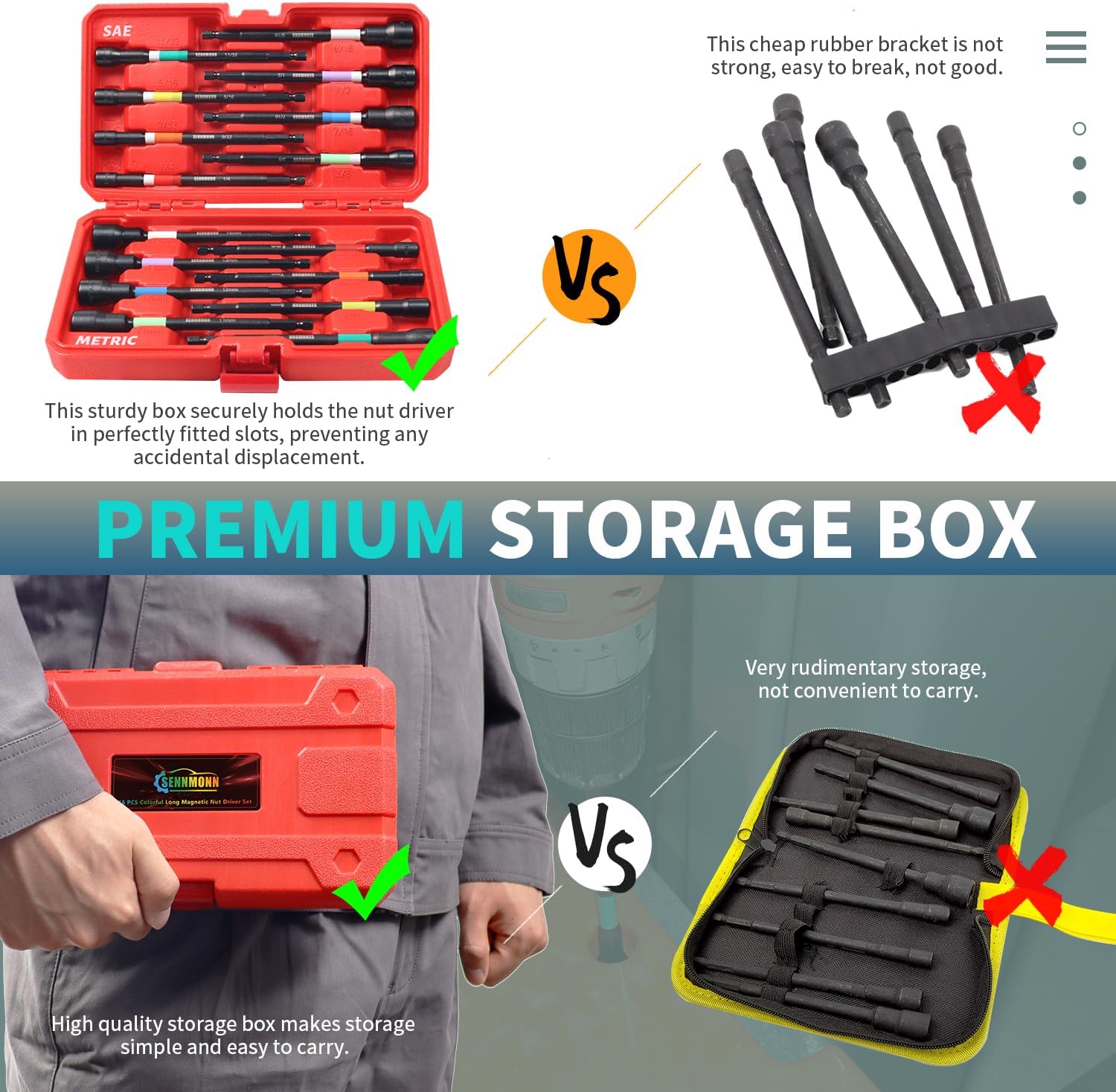 Magnetic Nut Driver Set, 16 PCS Long Nut Driver Set, 6 Inches, SAE & Metric,Colorful Rainbow,1/4 Inch Hex Shank, Cr-V Steel - Image 6